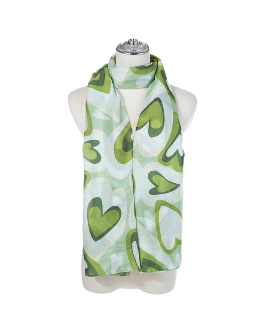 Scarf - Green with Large Hearts