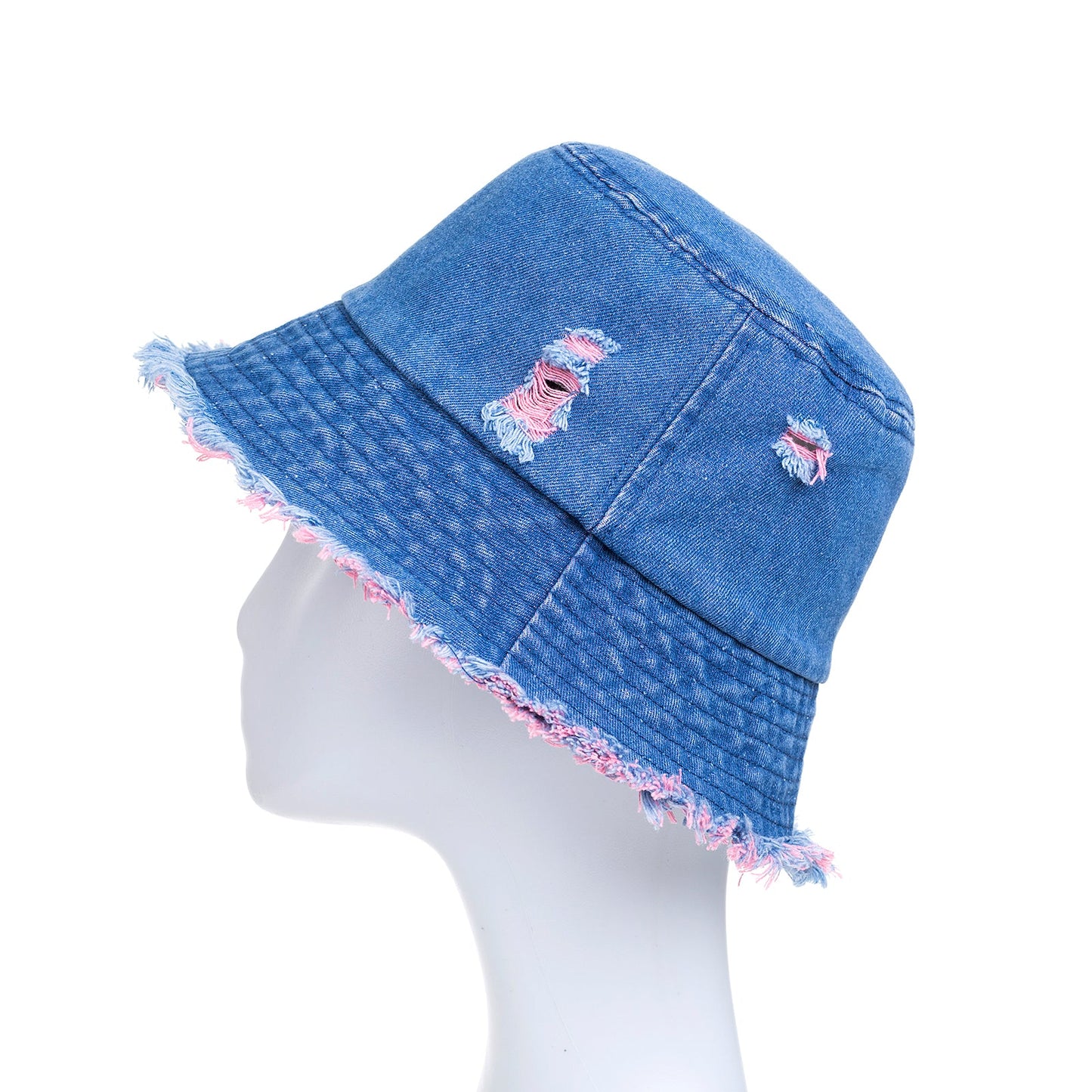 Bucket Hat - Blue with Pink detail