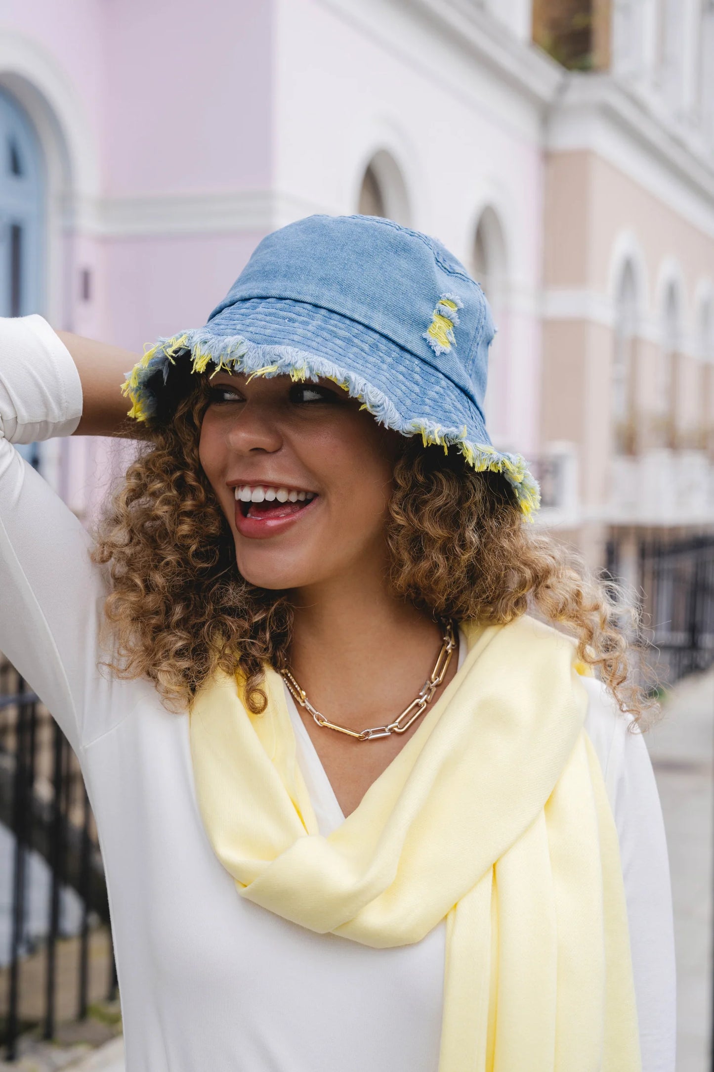 Bucket Hat - Blue with Yellow Detail