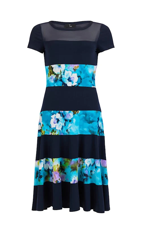 Tia - Dress with Mess Detail - Blue floral