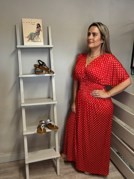 Maxi Dress -Red with White Spots