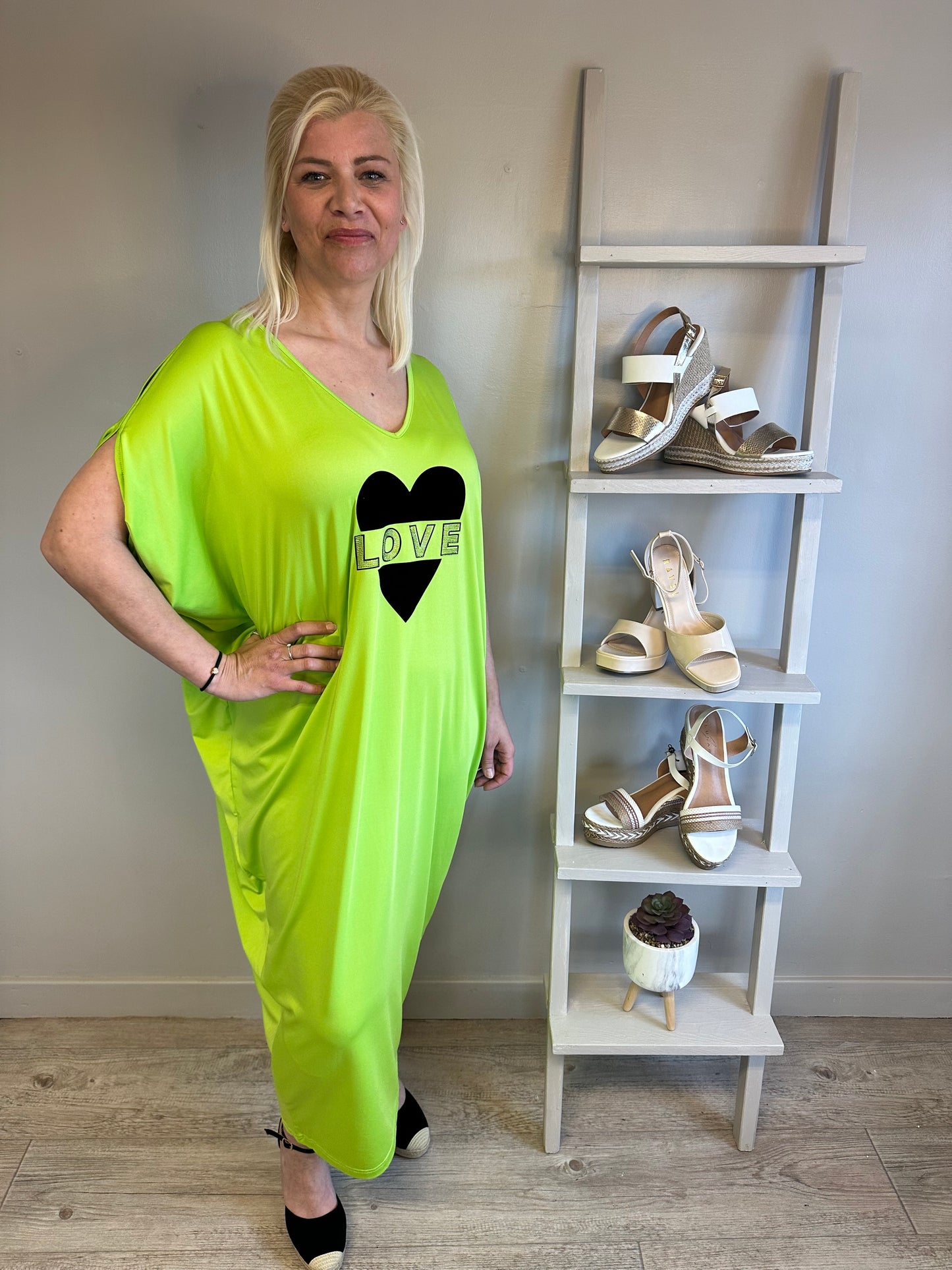 Malissa J Neon Love Longline Tunic Dress - Lime